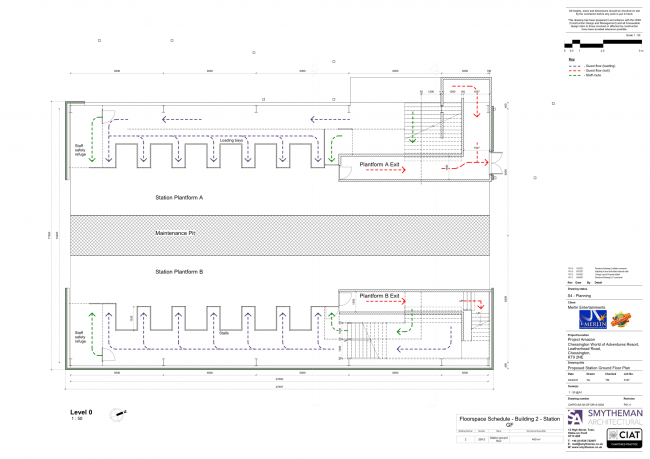 Project Amazon station platform design showing layout for a wing coaster.